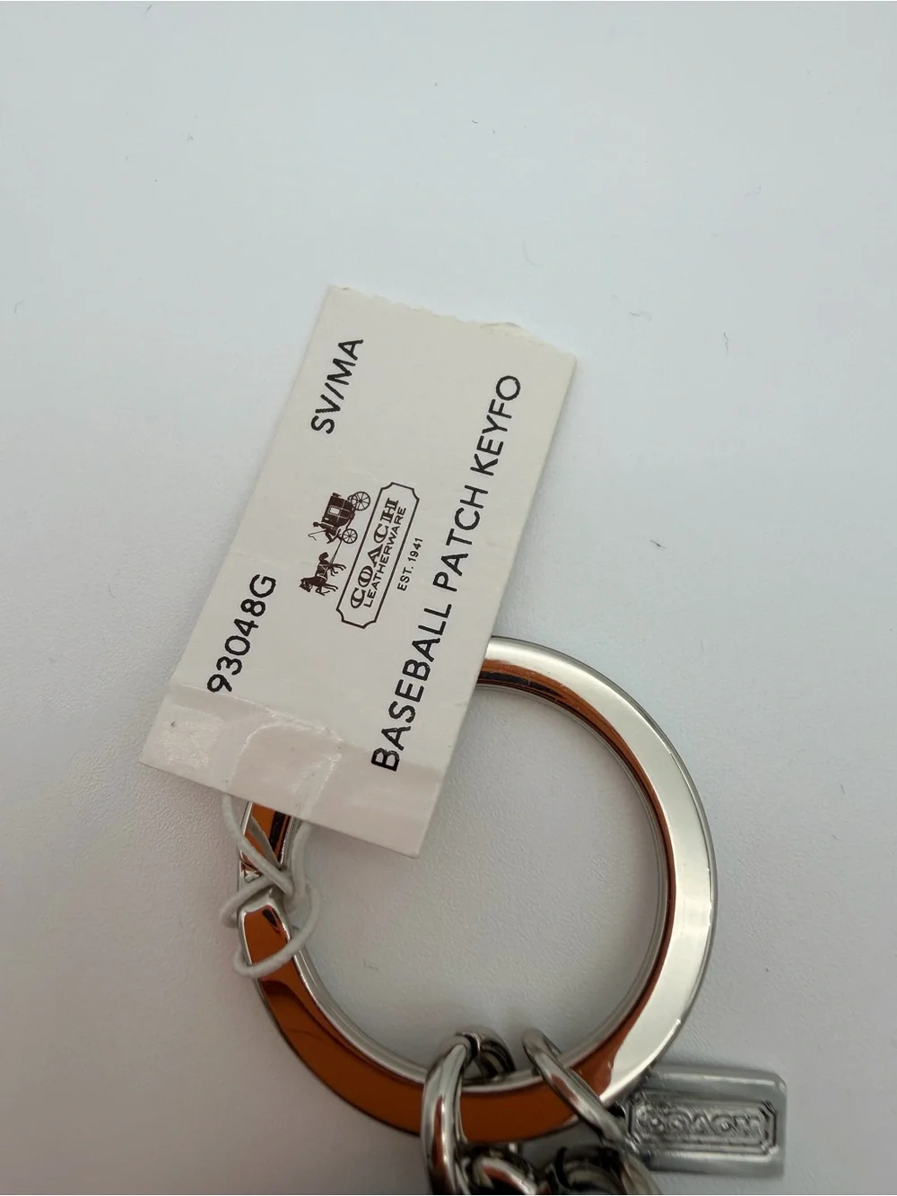 Coach Baseball Patch Leather Keychain Fob Brown Silver Hardware